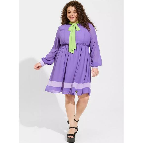 Torrid Scooby-Doo Daphne Chiffon Daphne Fit N Flare Dress Size 5X - Picture 1 of 6